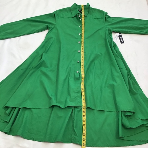 Step In Style Elegant Bright Green Collared Button Up High-Low Shirt Dress SZ M - Picture 10 of 12
